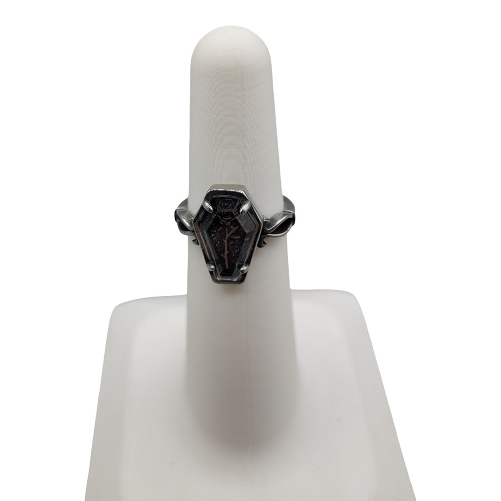 KirtiJW Coffin Rose Ring Size 8 Silver Tone Gothic Jewelry Antique Finish